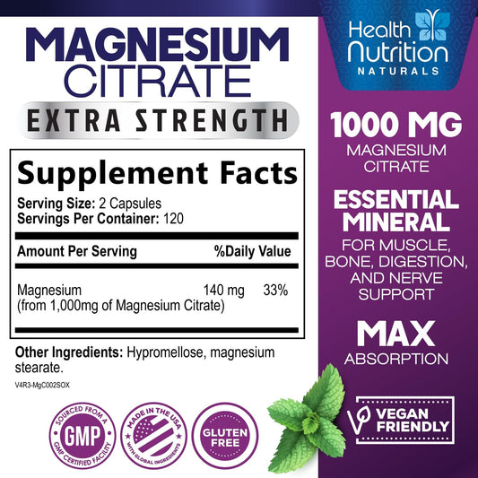 Bottle packaging of Magnesium Citrate Capsules 1000mg