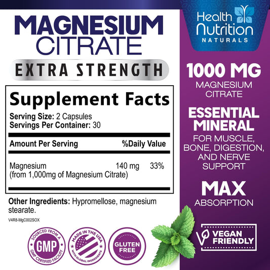 Product packaging for magnesium citrate capsules 1000mg