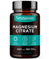 PhiNaturals Magnesium Citrate Capsules bottle with 180 vegan caps