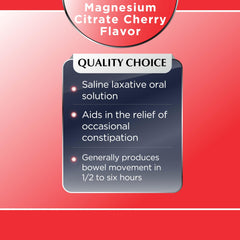 Packaging showing magnesium citrate cherry flavored saline laxative