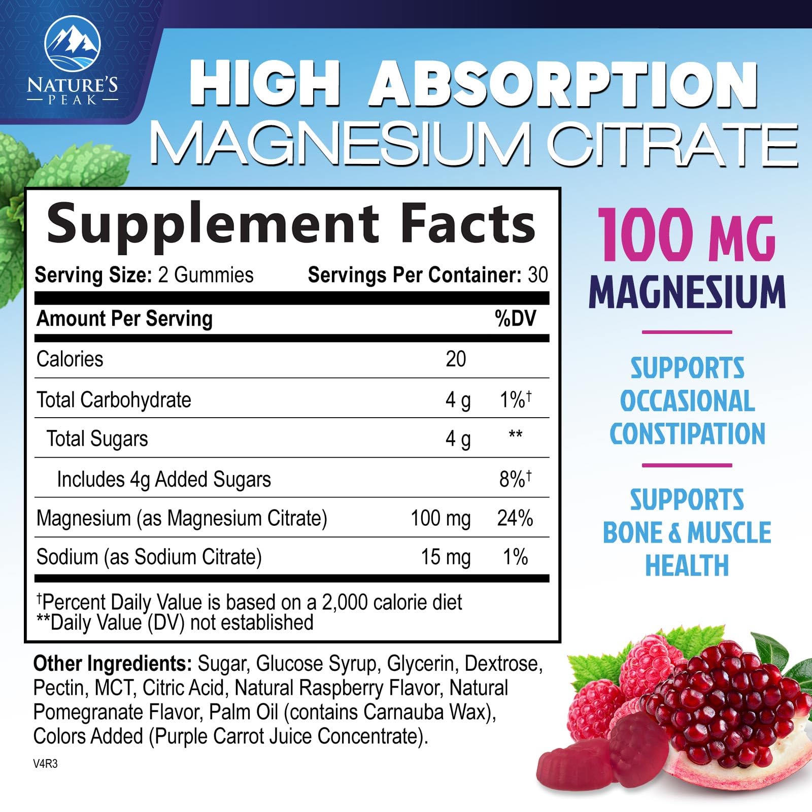 Illustration showing vegan and Non-GMO formula for magnesium citrate gummies