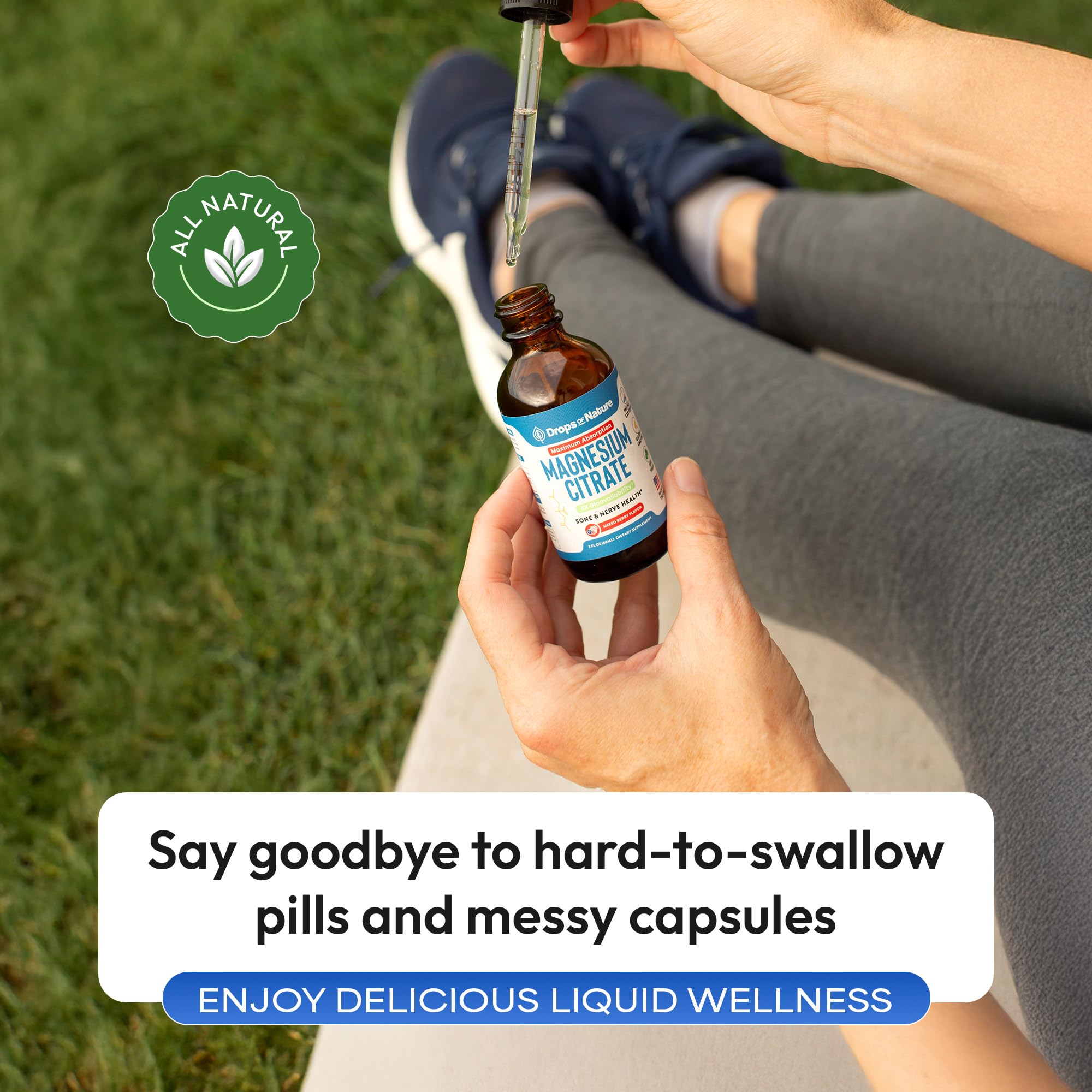 Lifestyle shot of daily wellness routine featuring magnesium liquid supplement