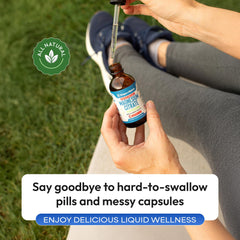Lifestyle shot of daily wellness routine featuring magnesium liquid supplement