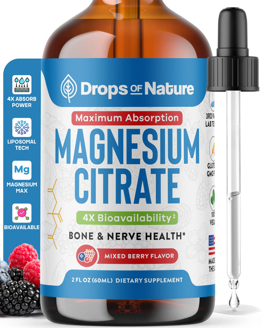 Bottle of Magnesium Citrate Liquid with mixed berry flavor, 60 mL