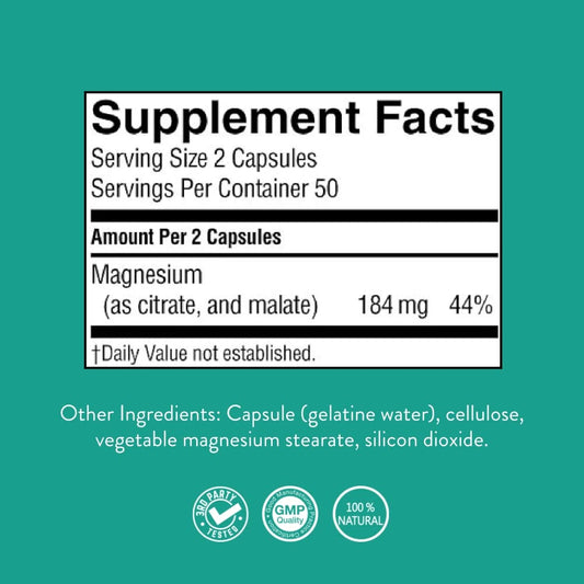 Close-up of magnesium citrate and malate per serving
