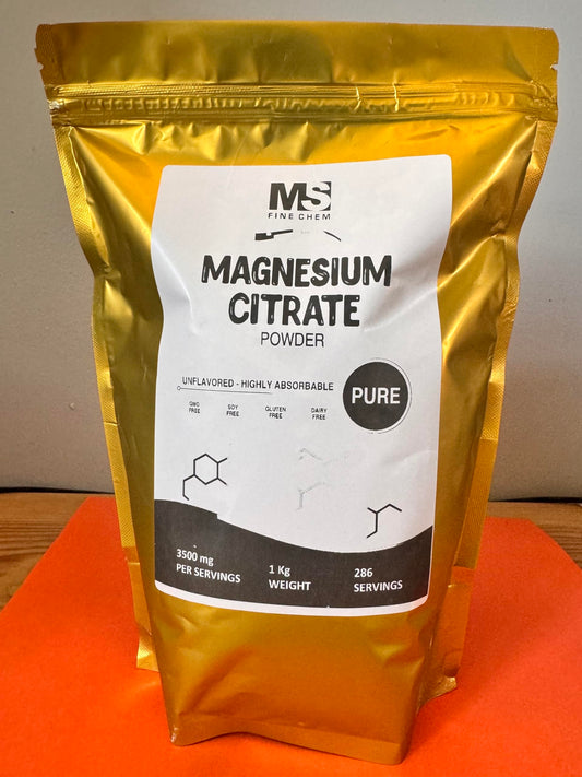 Front view of 1 kg Magnesium Citrate Powder package