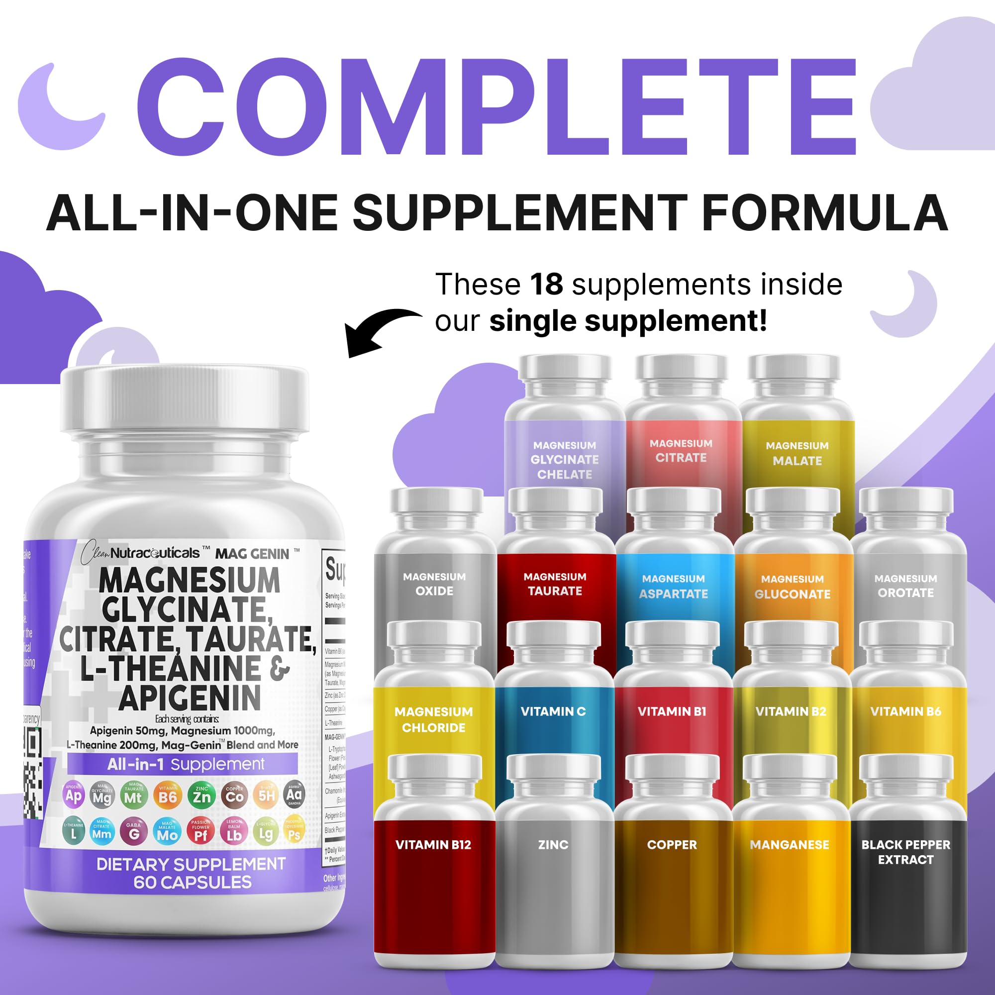 Triple magnesium complex of glycinate, citrate and taurate in Mag Genin
