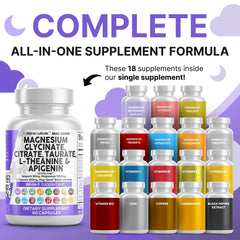 Triple magnesium complex of glycinate, citrate and taurate in Mag Genin