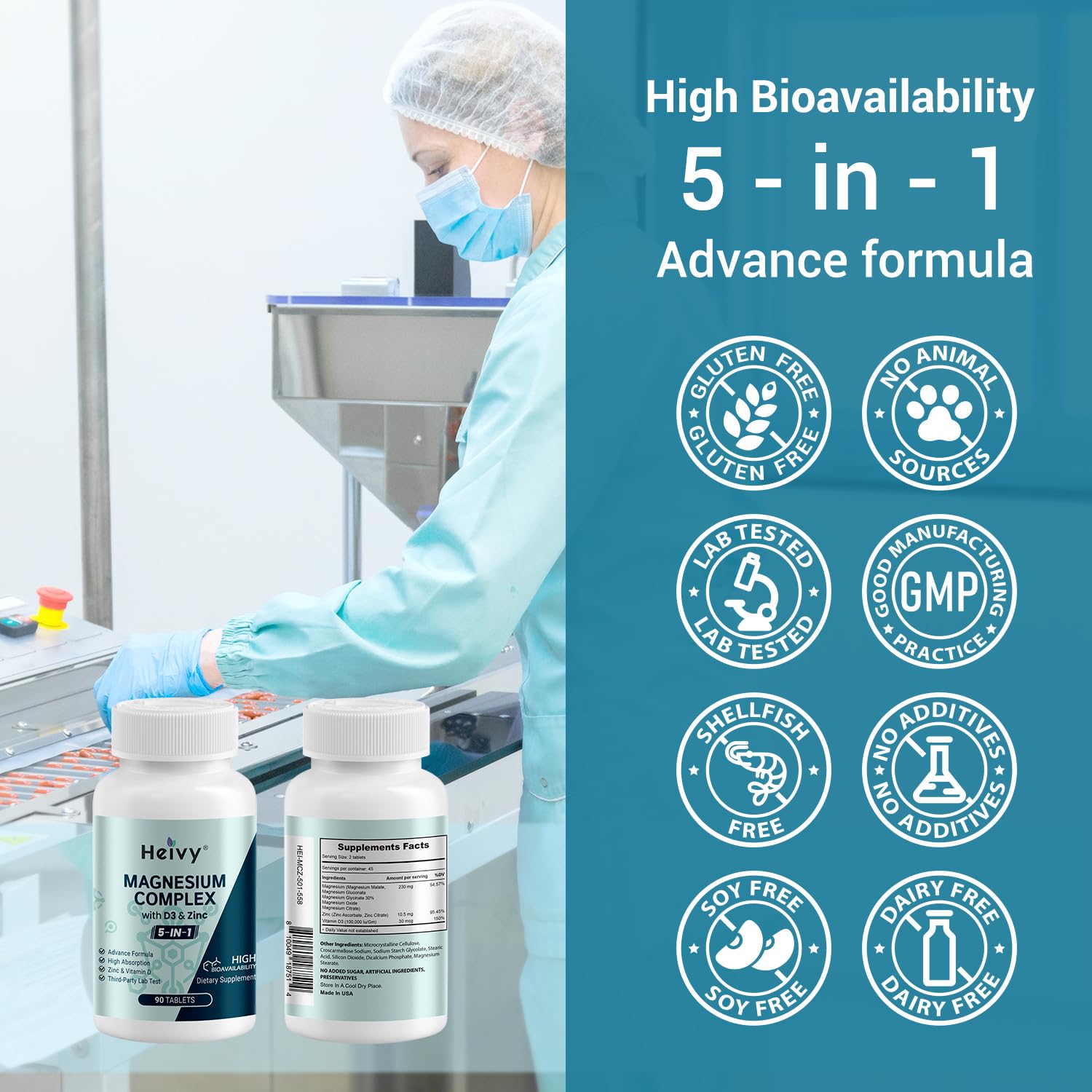 Product label close-up highlighting high absorption and 270 tablets