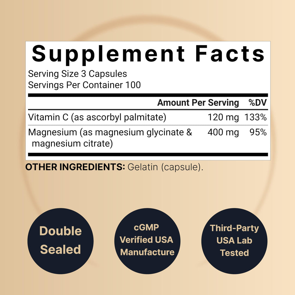 Close-up of magnesium complex capsules