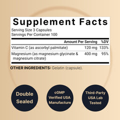 Close-up of magnesium complex capsules