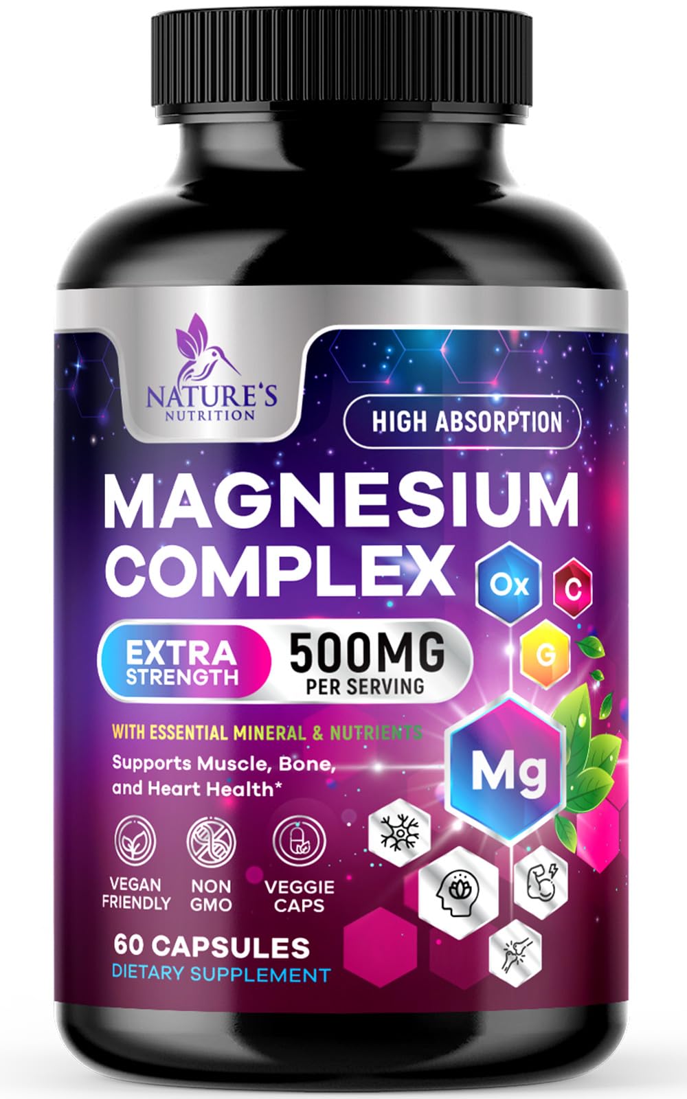 Front view of Magnesium Complex 500mg capsules