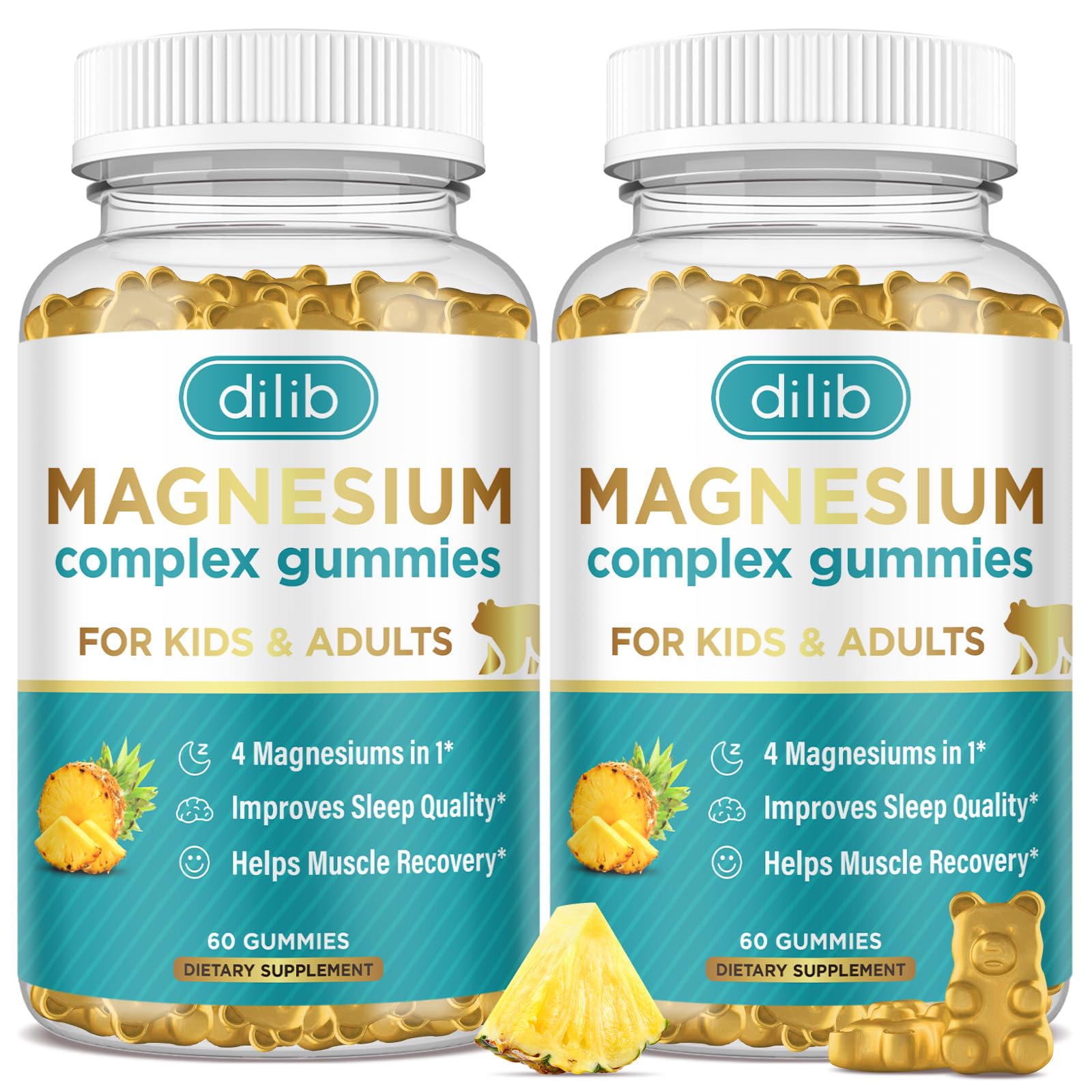 Magnesium Complex Gummies bottle – pineapple flavor, 120 count