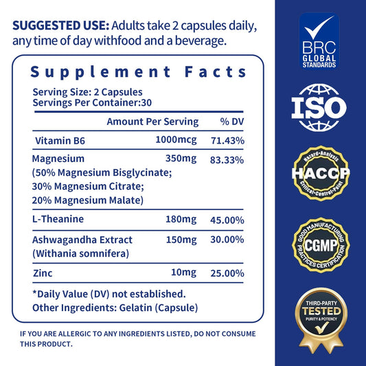 Close-up of supplement bottle highlighting L-Theanine for relaxation