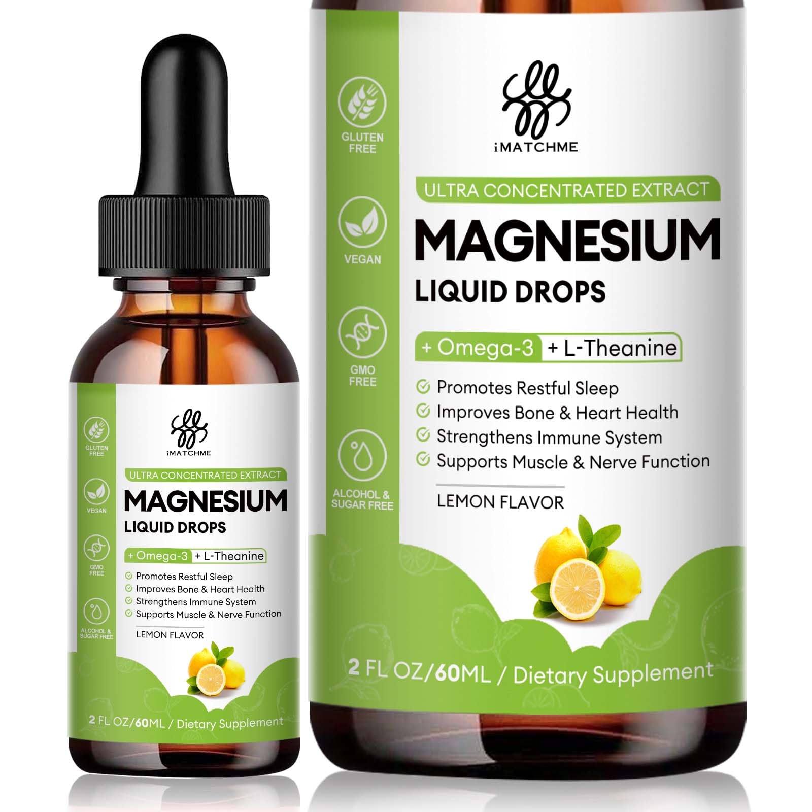 Front bottle of Magnesium Complex Liquid Drops Lemon flavor, 2 fl oz