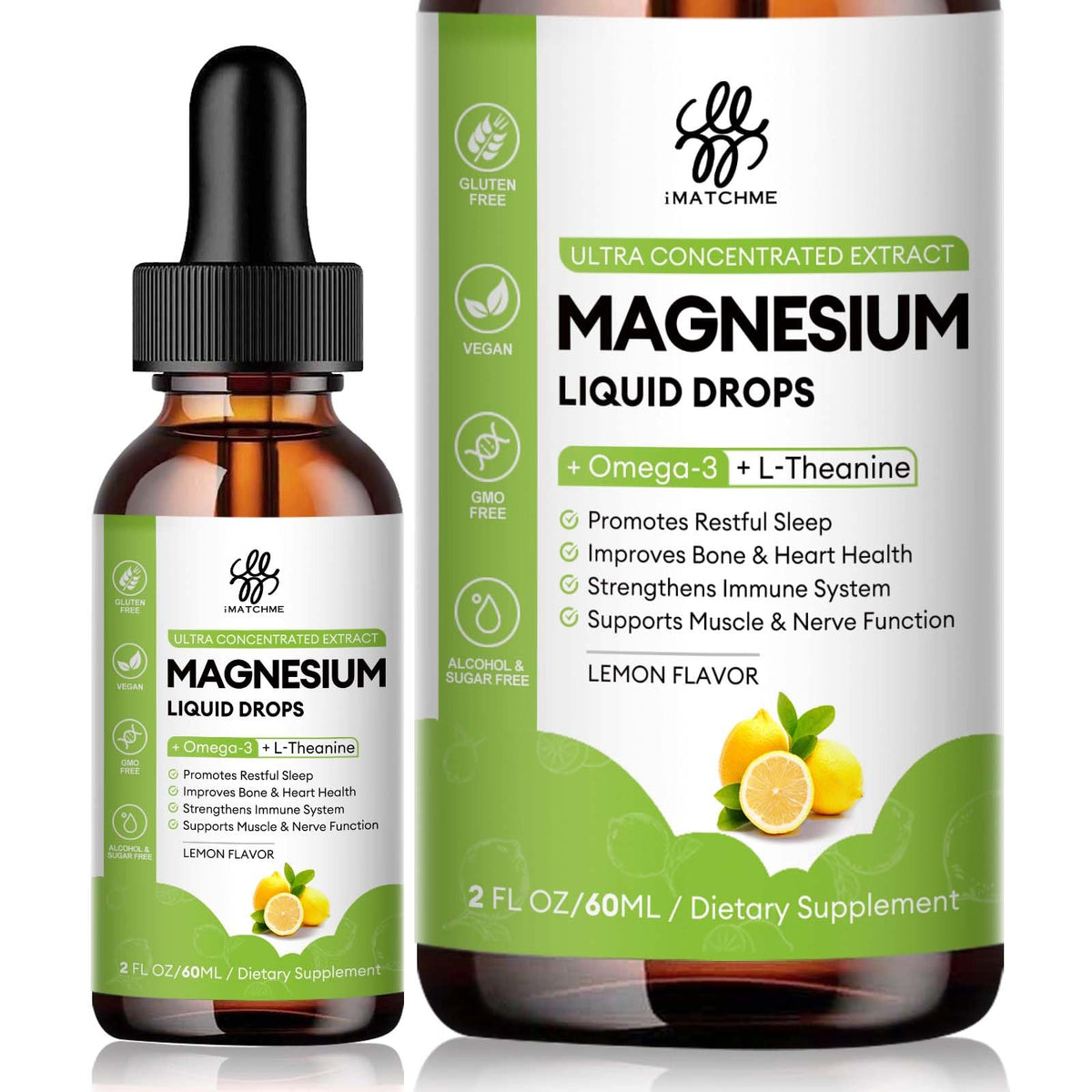 Front bottle of Magnesium Complex Liquid Drops Lemon flavor, 2 fl oz