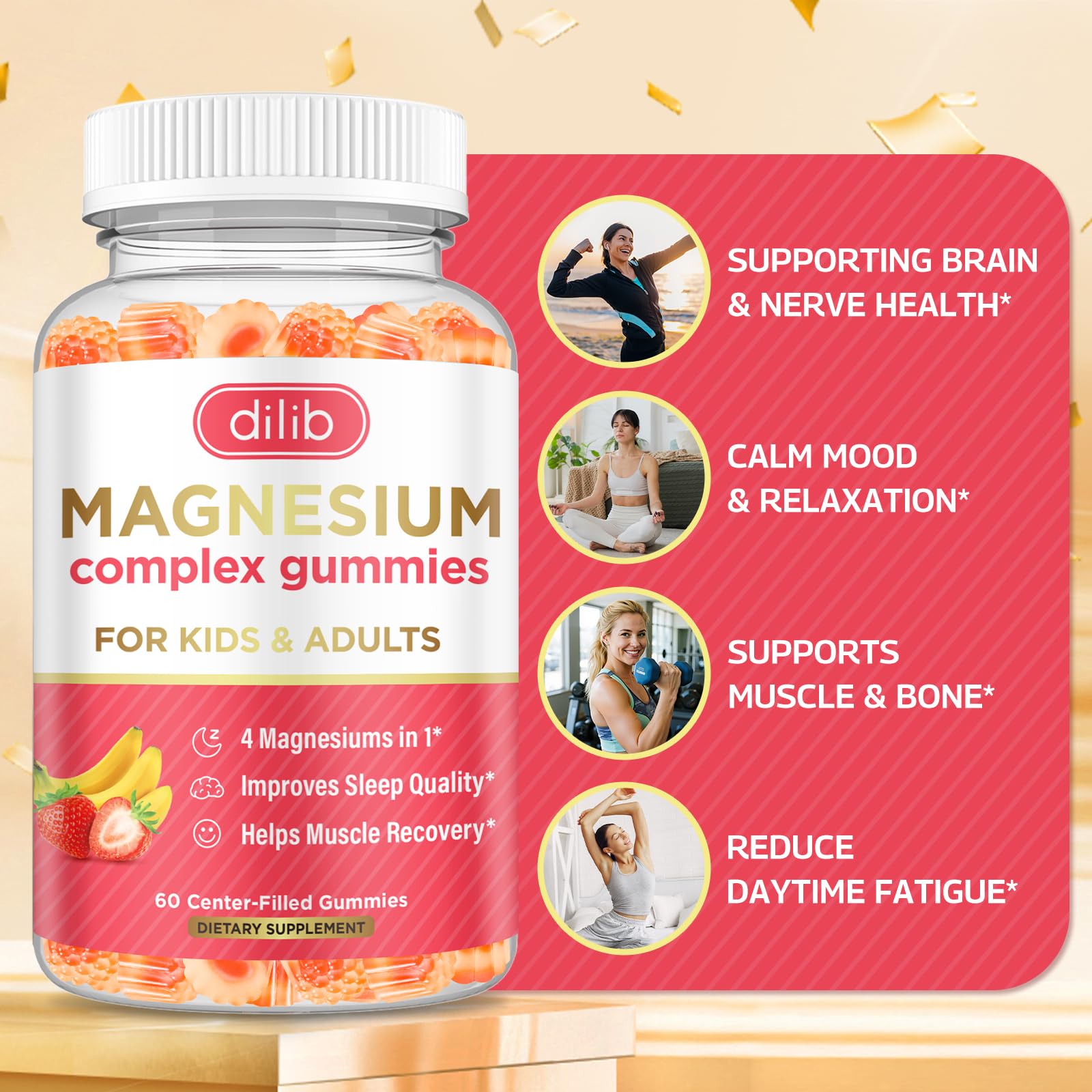 Sleep and relaxation concept with magnesium complex gummies