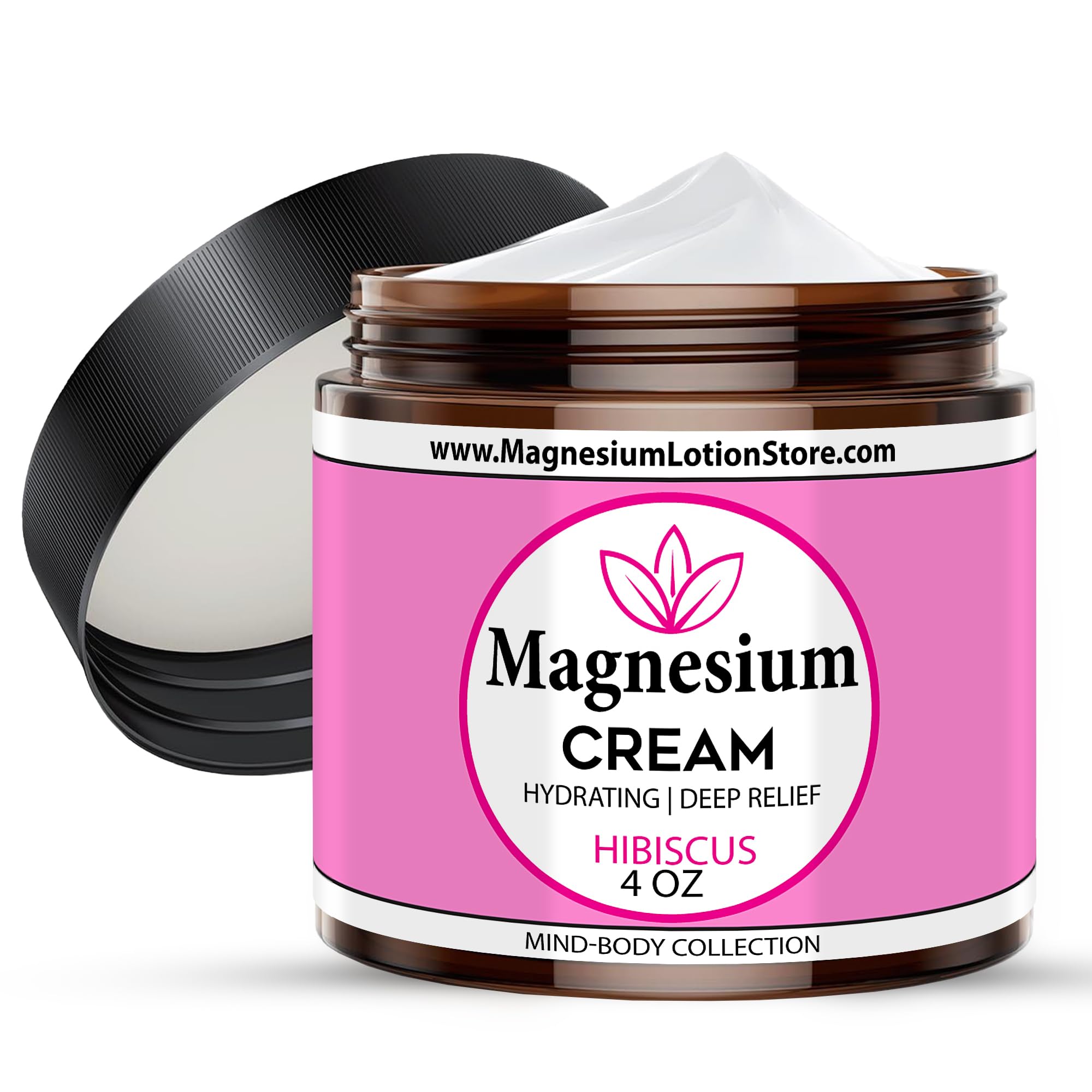 Magnesium Cream with Hibiscus Scent – 4 oz USA Made jar