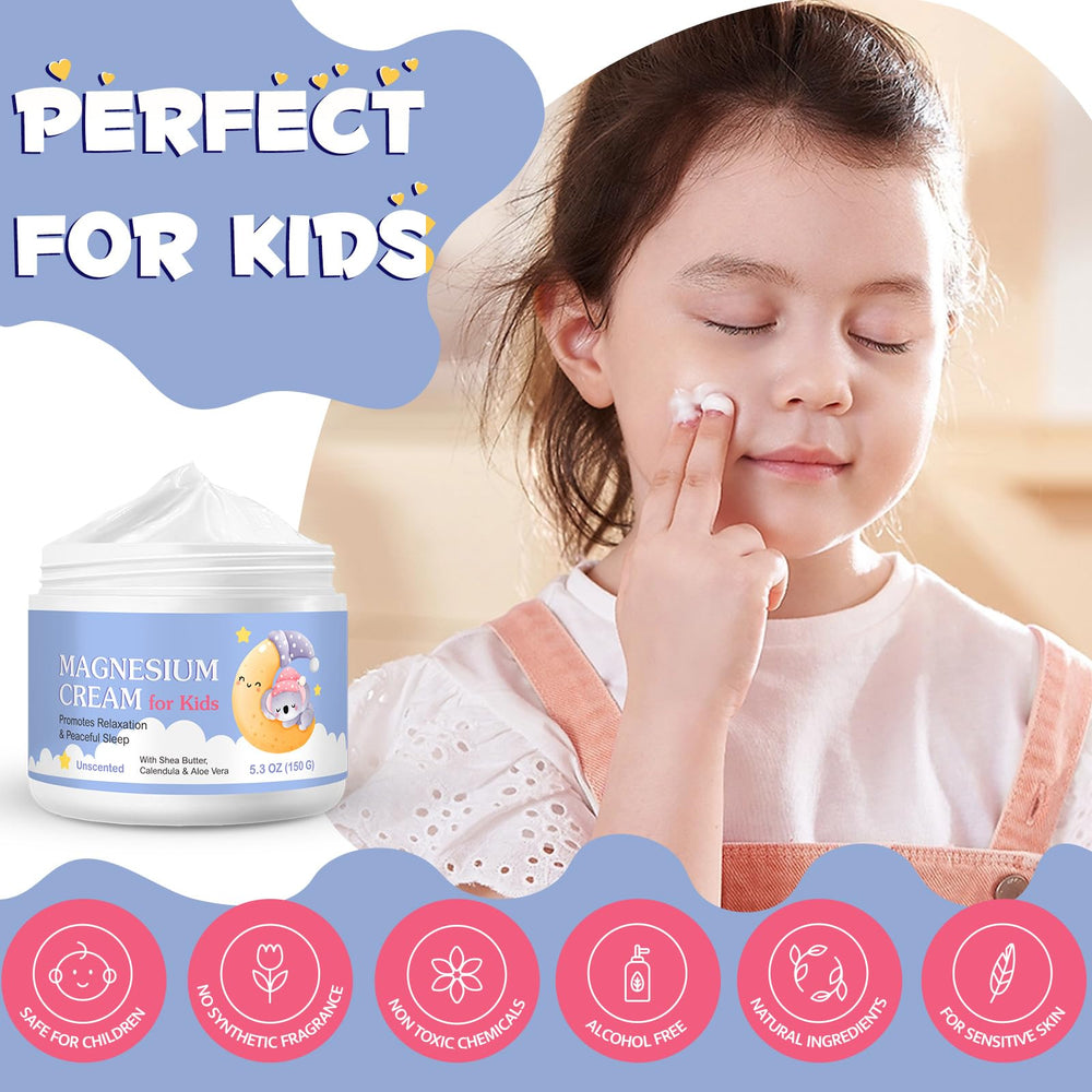 Magnesium lotion on a child's legs and arms