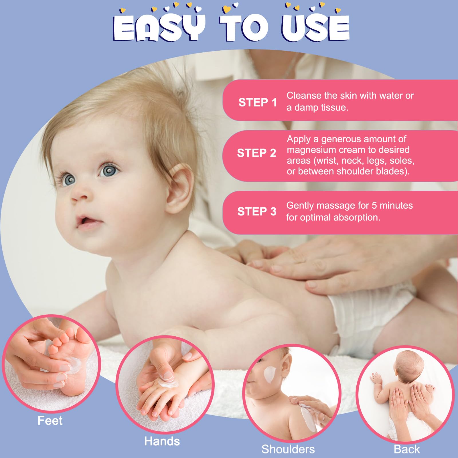 Label highlighting natural ingredients of kids magnesium cream
