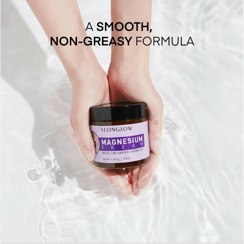 Magnesium cream bottle with dosage and ingredients