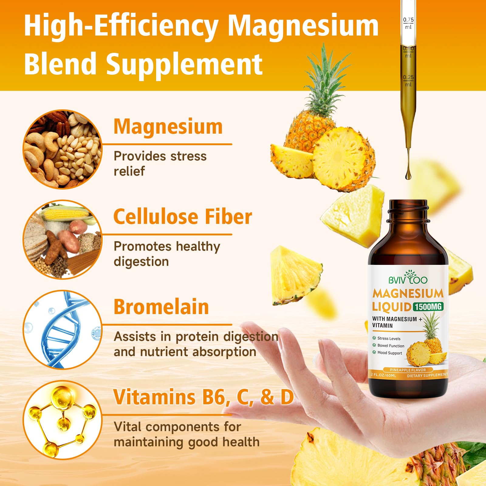 Dropper dispensing magnesium glycinate liquid