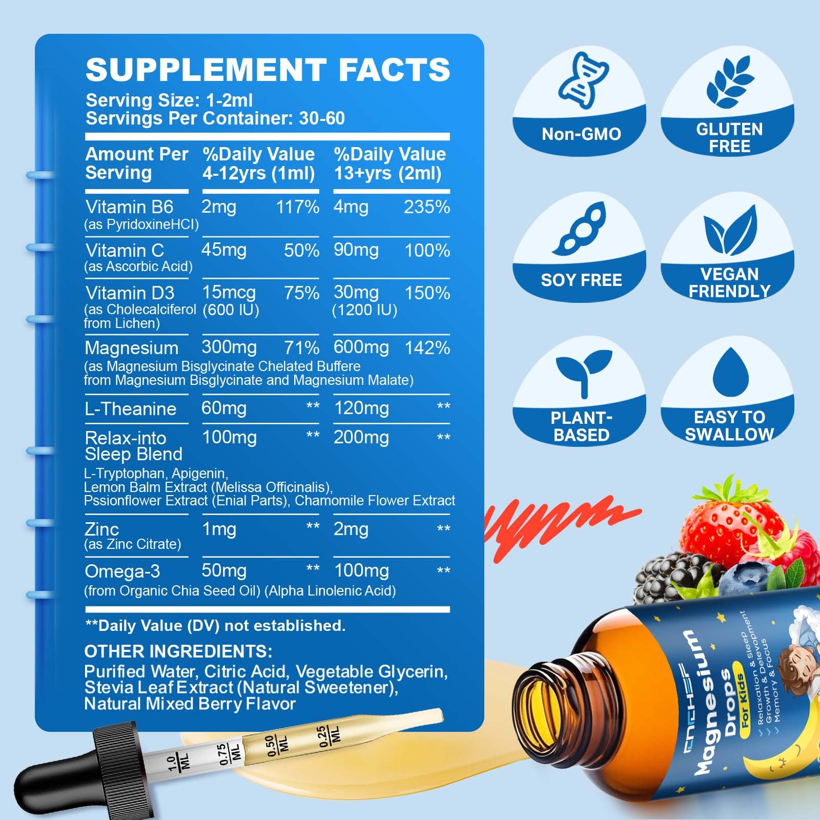 Dropper dispensing magnesium drops into a cup
