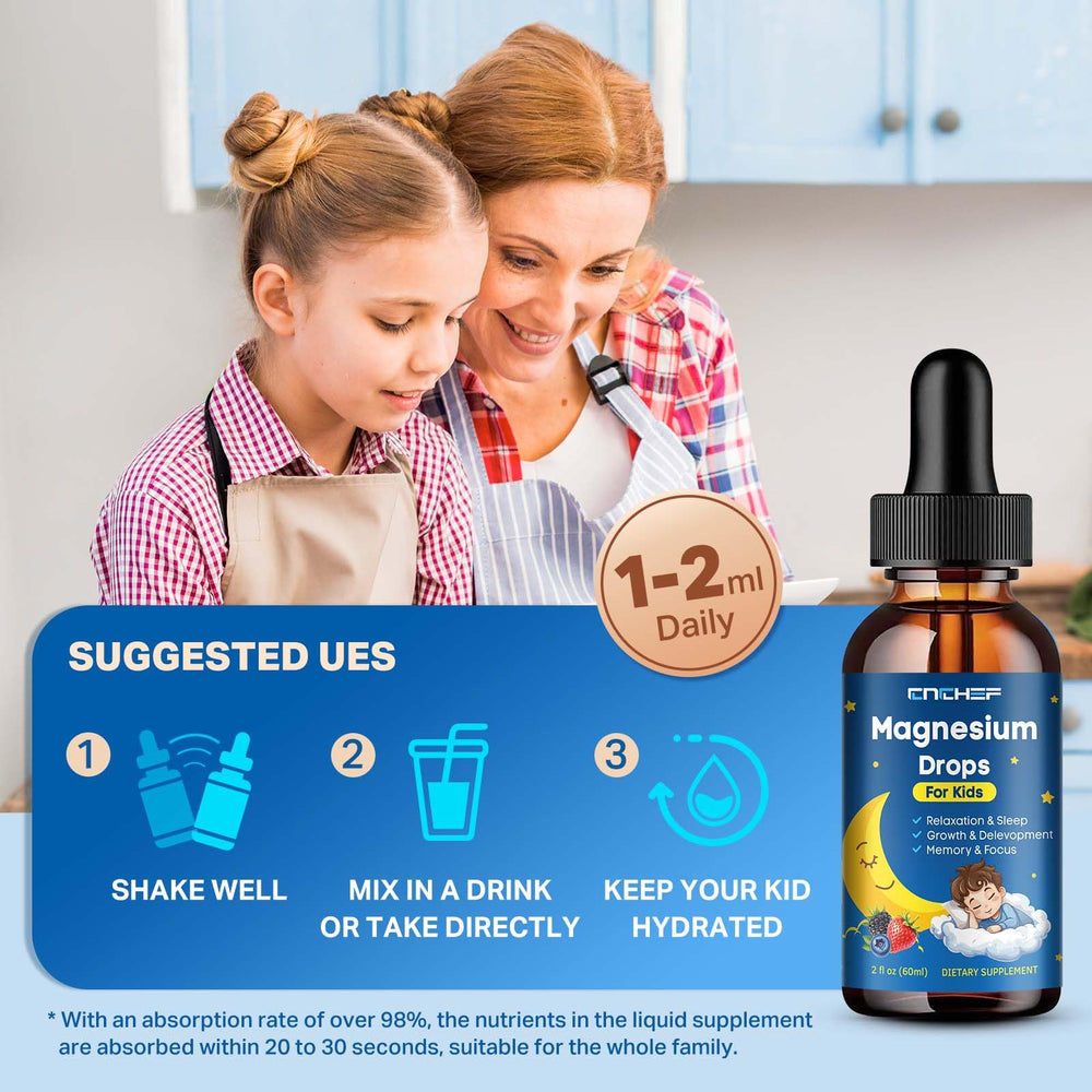 Focus and mood support visuals for children using magnesium drops