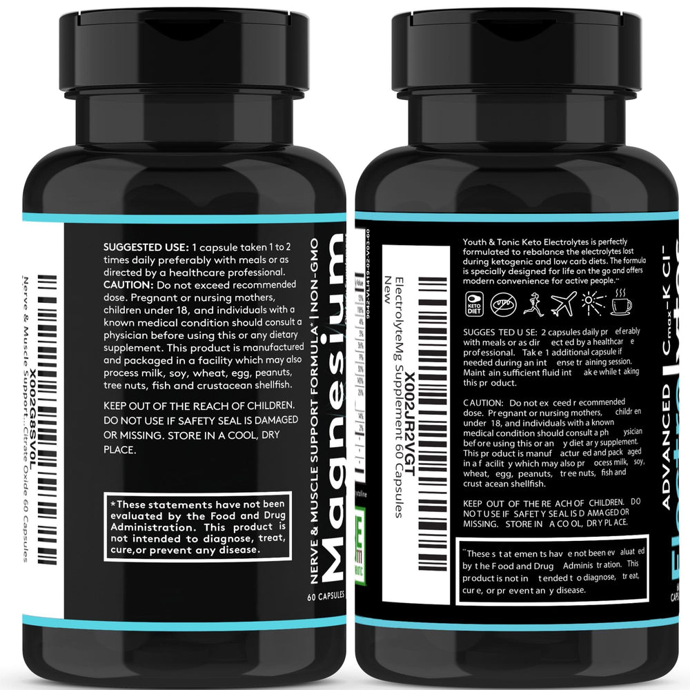 Product packaging and label close-up showing magnesium and electrolyte blend