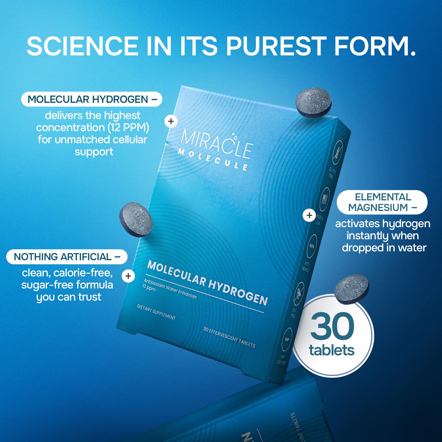 Hydrogen tablet with elemental magnesium illustration