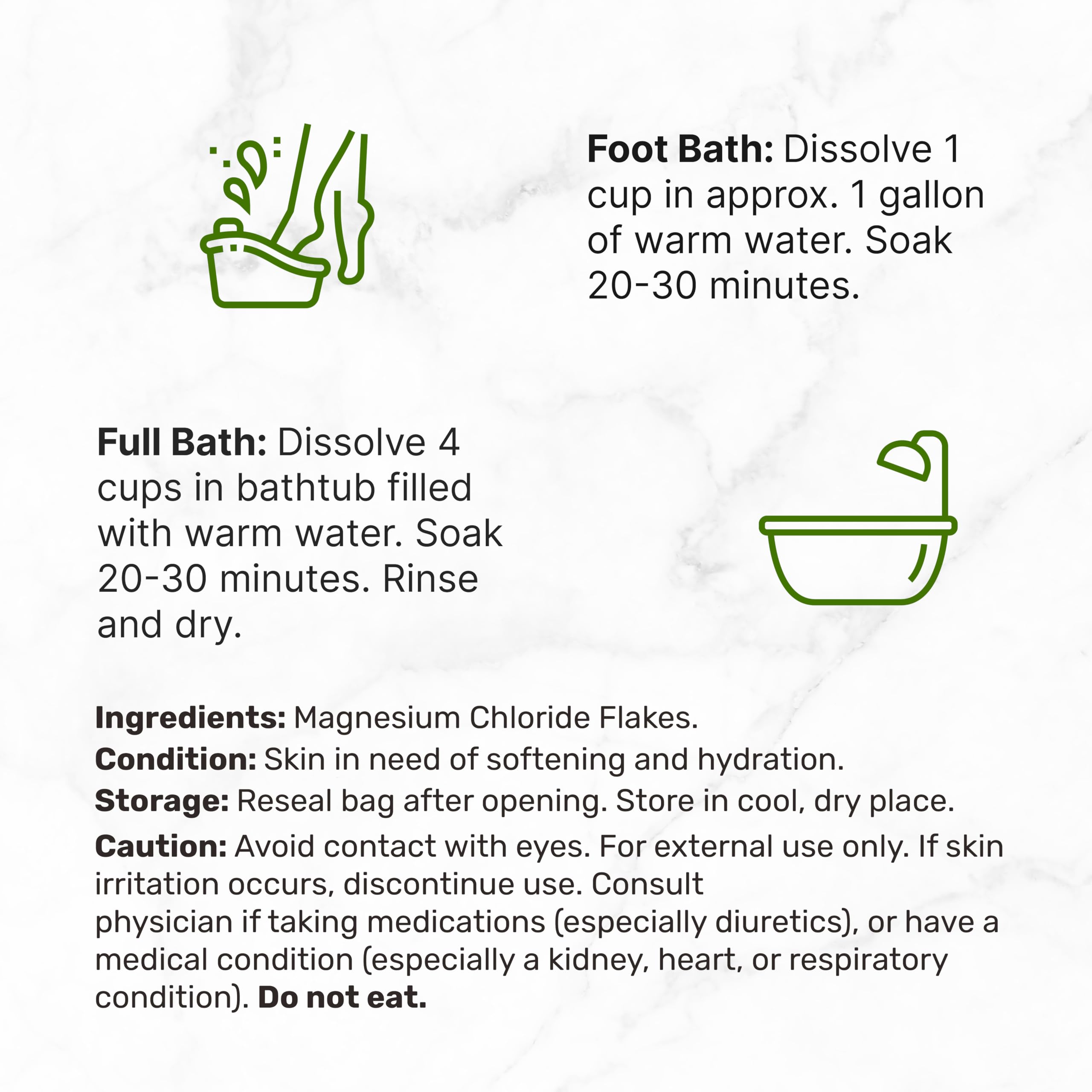 Foot bath with magnesium flakes dissolving in warm water