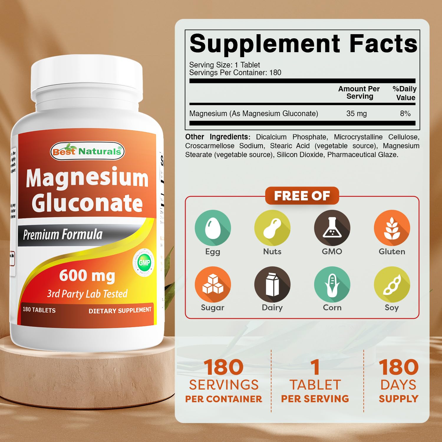 Close-up of magnesium gluconate tablets