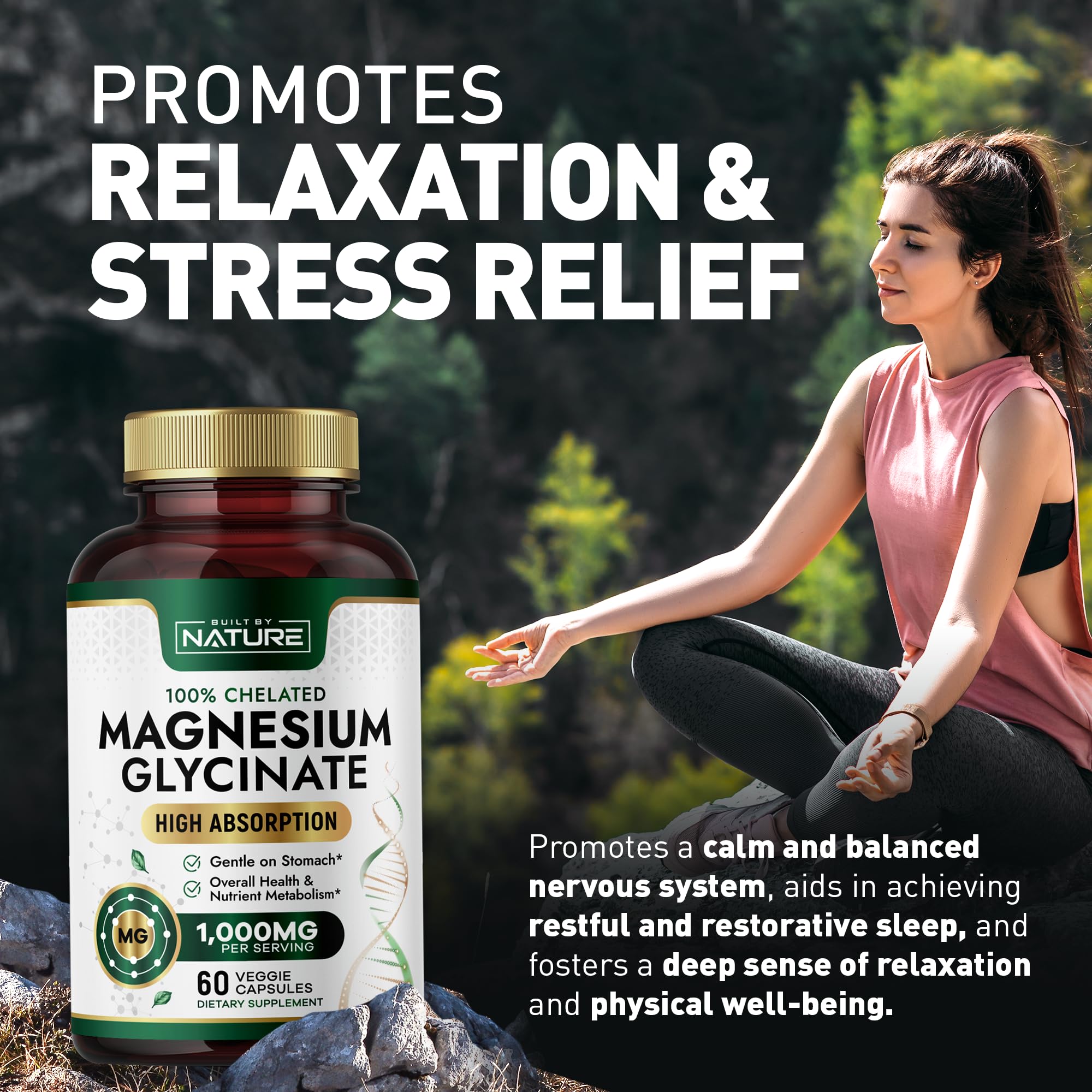 Graphic illustrating high absorption of magnesium glycinate 1000mg