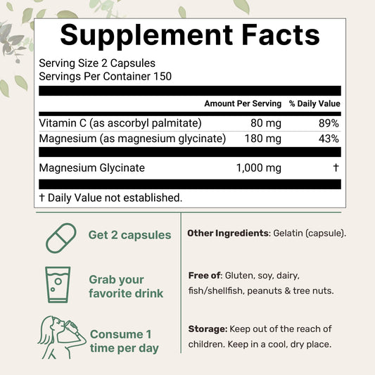 Close-up of magnesium glycinate capsules