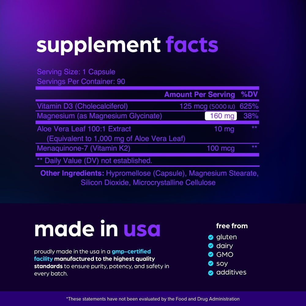 Packaging and bottle of the supplement Magnesium Glycinate 1160mg