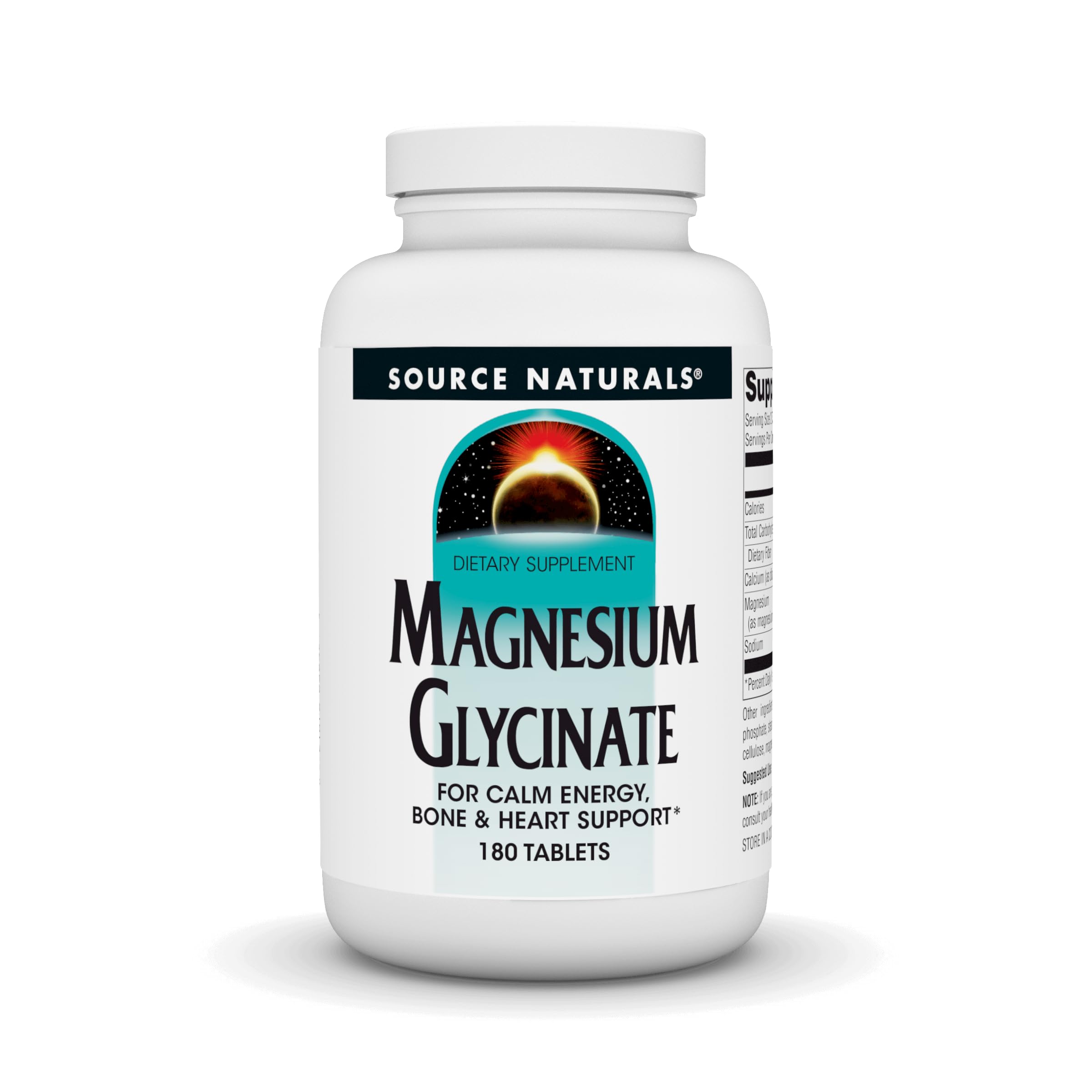 Front view of Source Naturals Magnesium Glycinate bottle with label