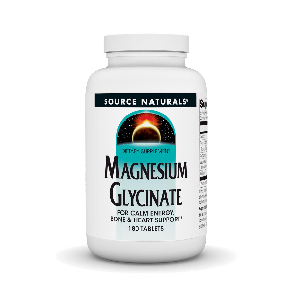Front view of Source Naturals Magnesium Glycinate bottle with label