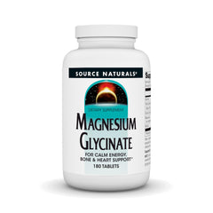 Front view of Source Naturals Magnesium Glycinate bottle with label
