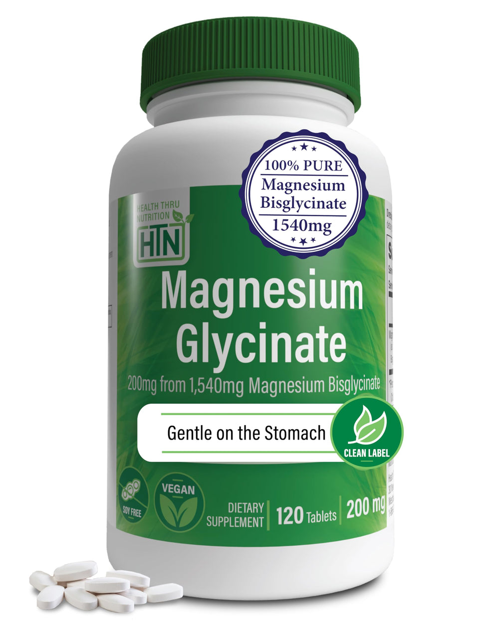 Magnesium Glycinate 200mg bottle with 120 tablets