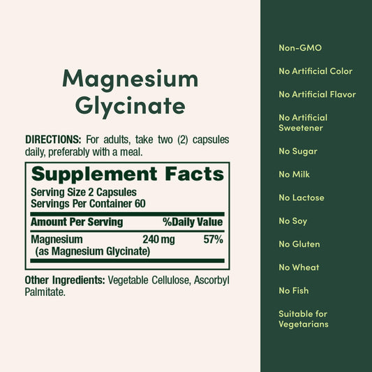 Graphic illustrating high absorption magnesium glycinate 240 mg