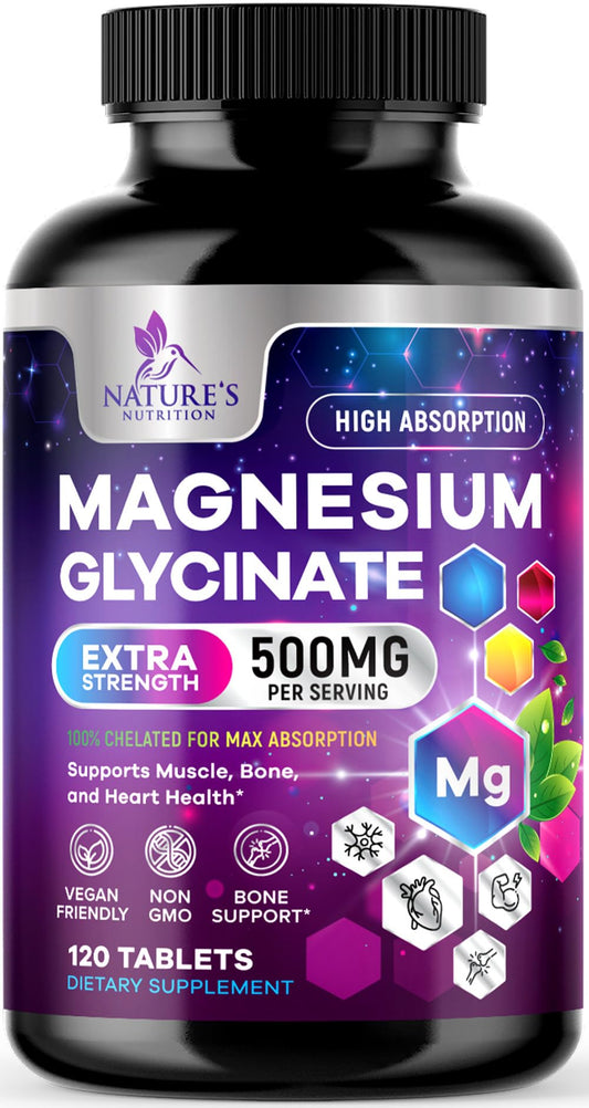 Bottle front view of Magnesium Glycinate 250mg - 120 tablets