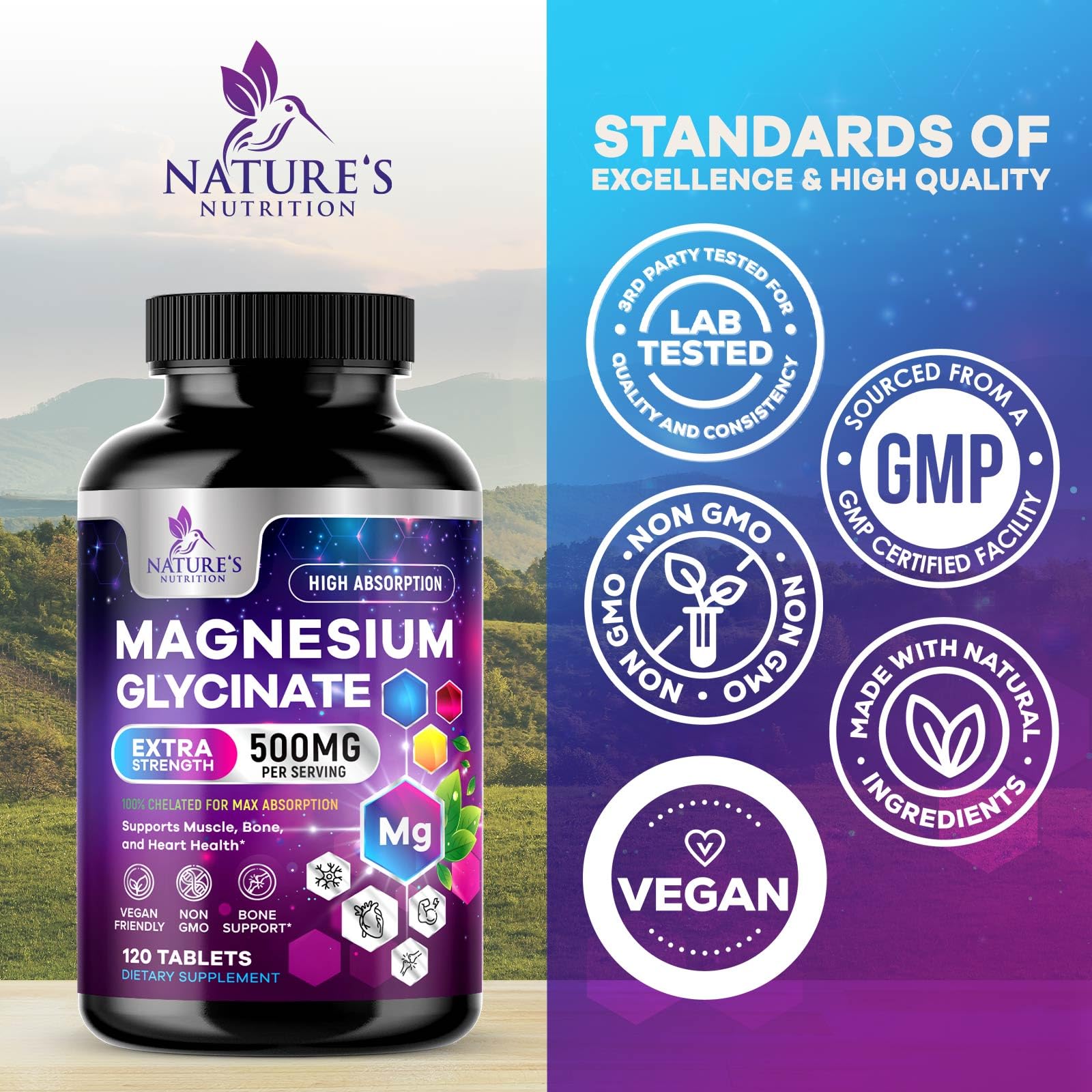Nutrition facts panel for Magnesium Glycinate 250mg