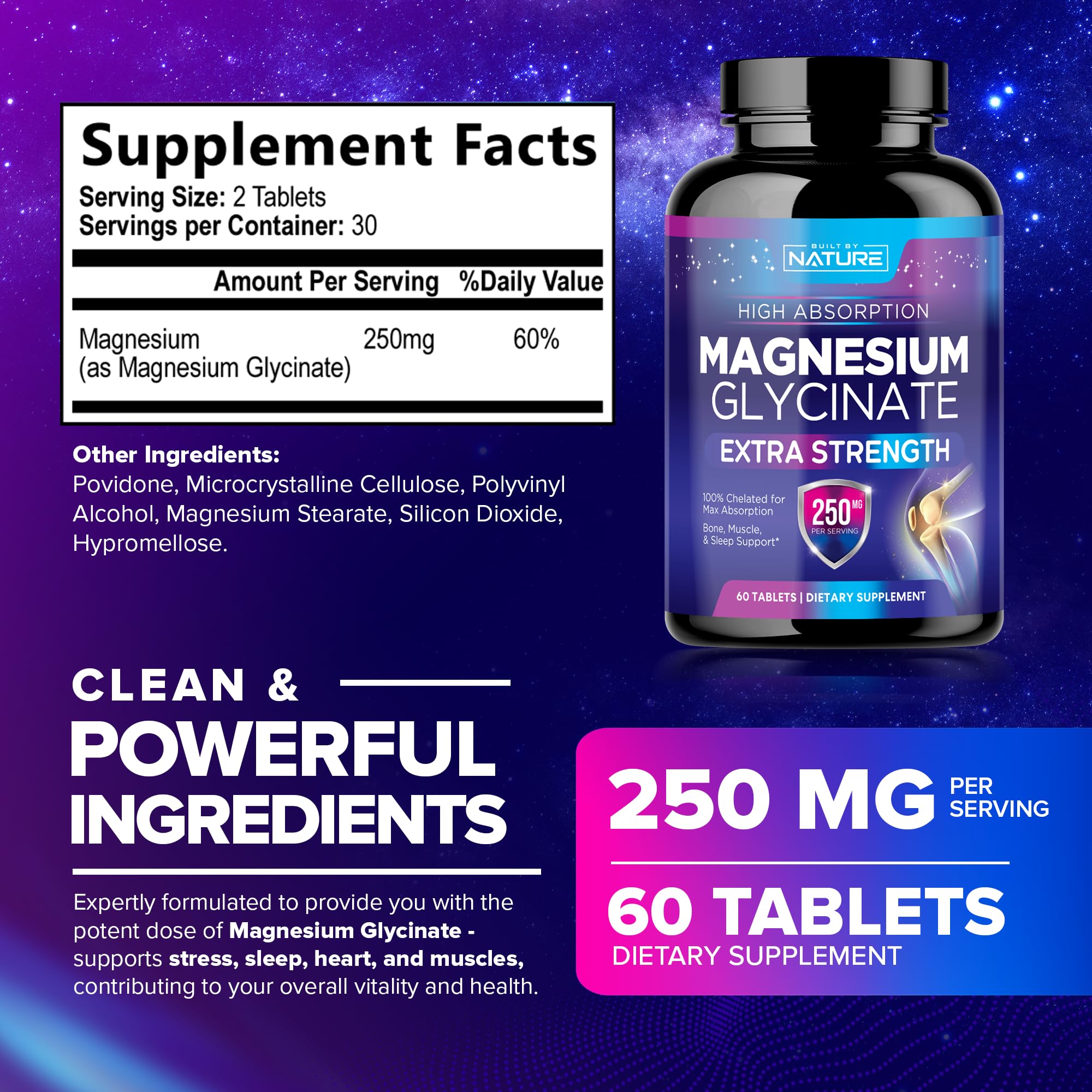 Close-up of Magnesium Glycinate 250mg tablets