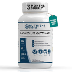 Bottle of 400 mg Magnesium Glycinate, 180 tablets