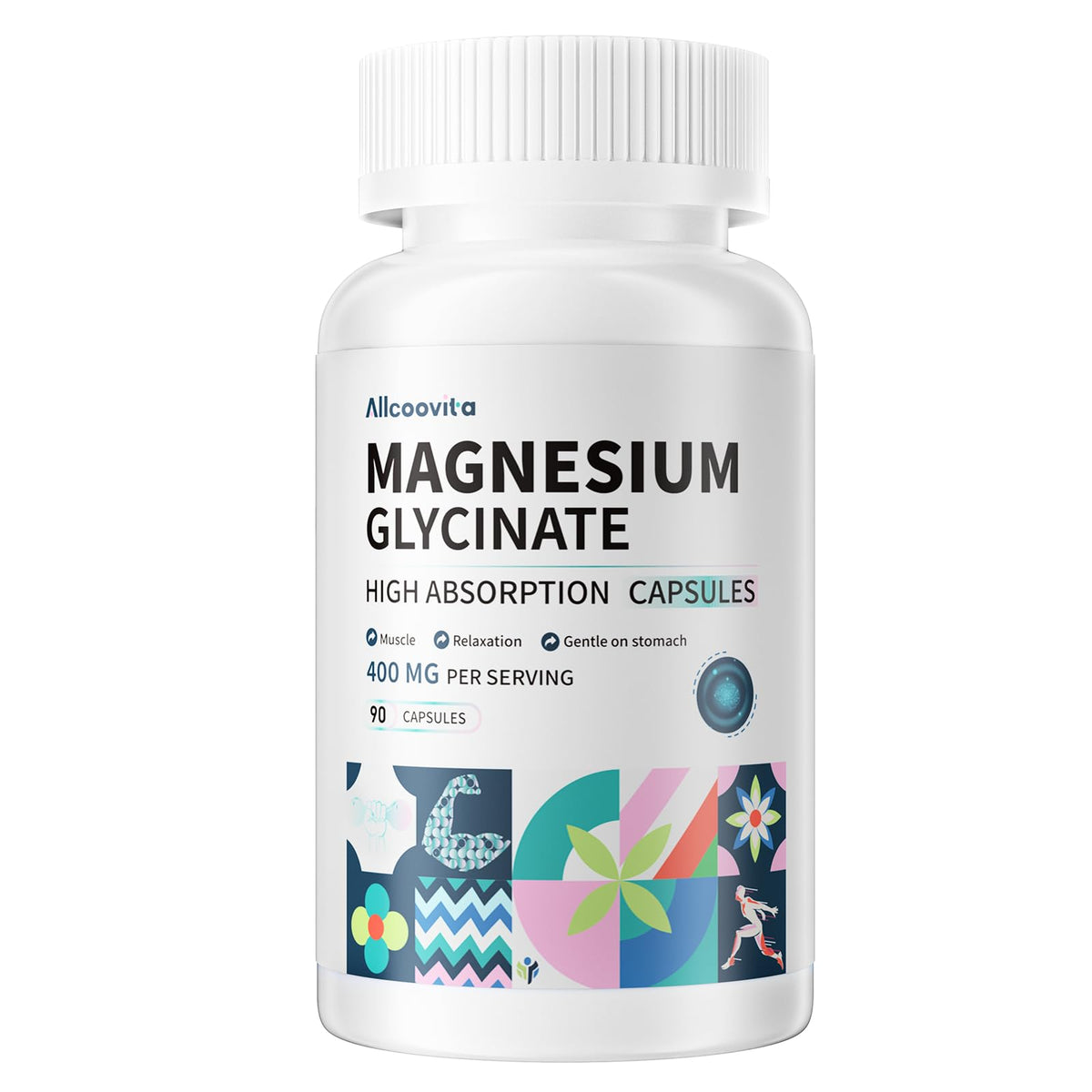 Magnesium Glycinate 400 mg per serving bottle and capsules