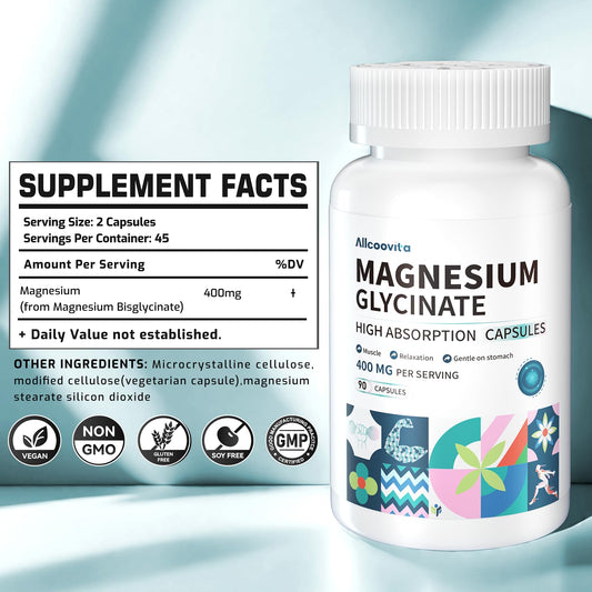 Illustration highlighting chelated magnesium glycinate for high absorption