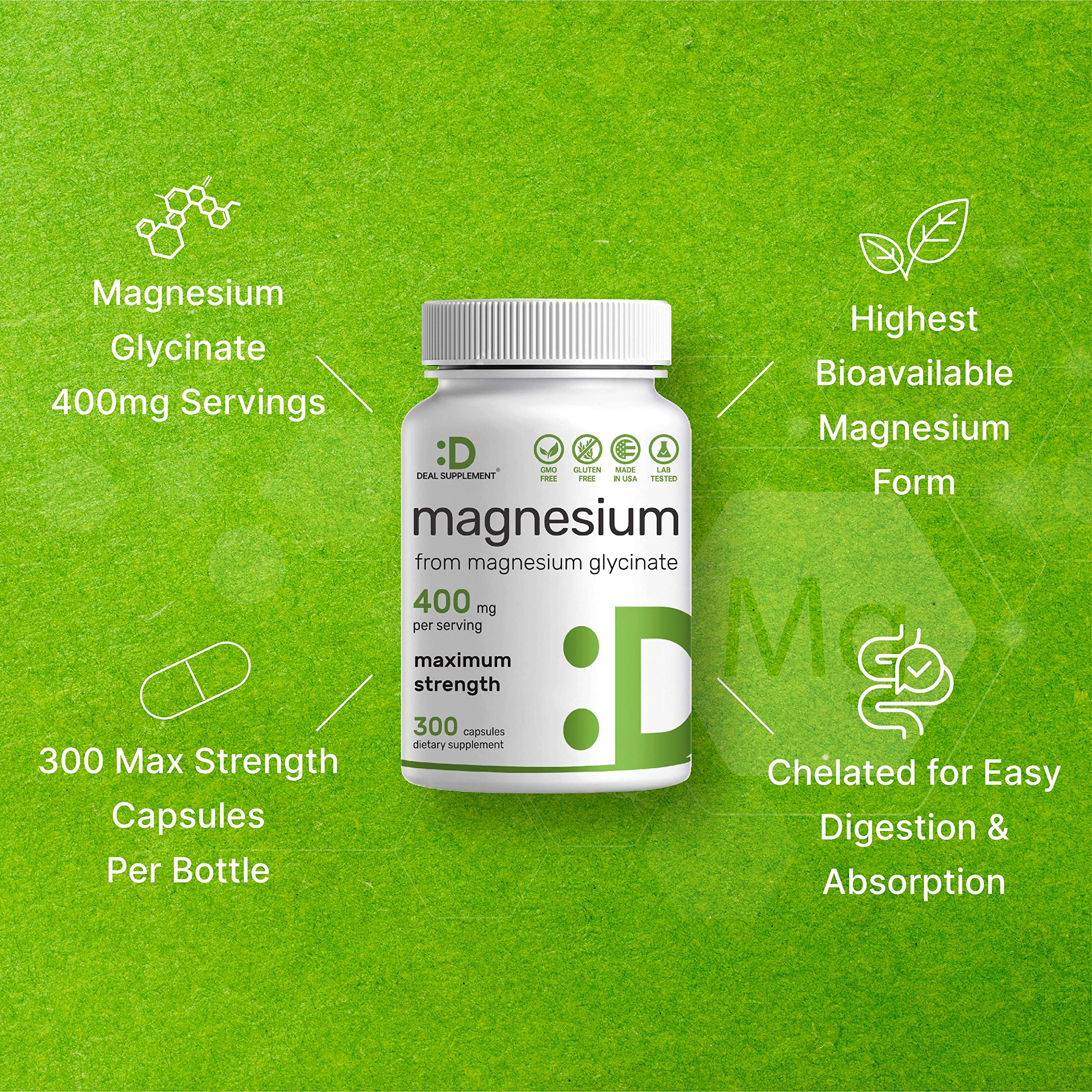Supplement Facts panel for Magnesium Glycinate 400mg