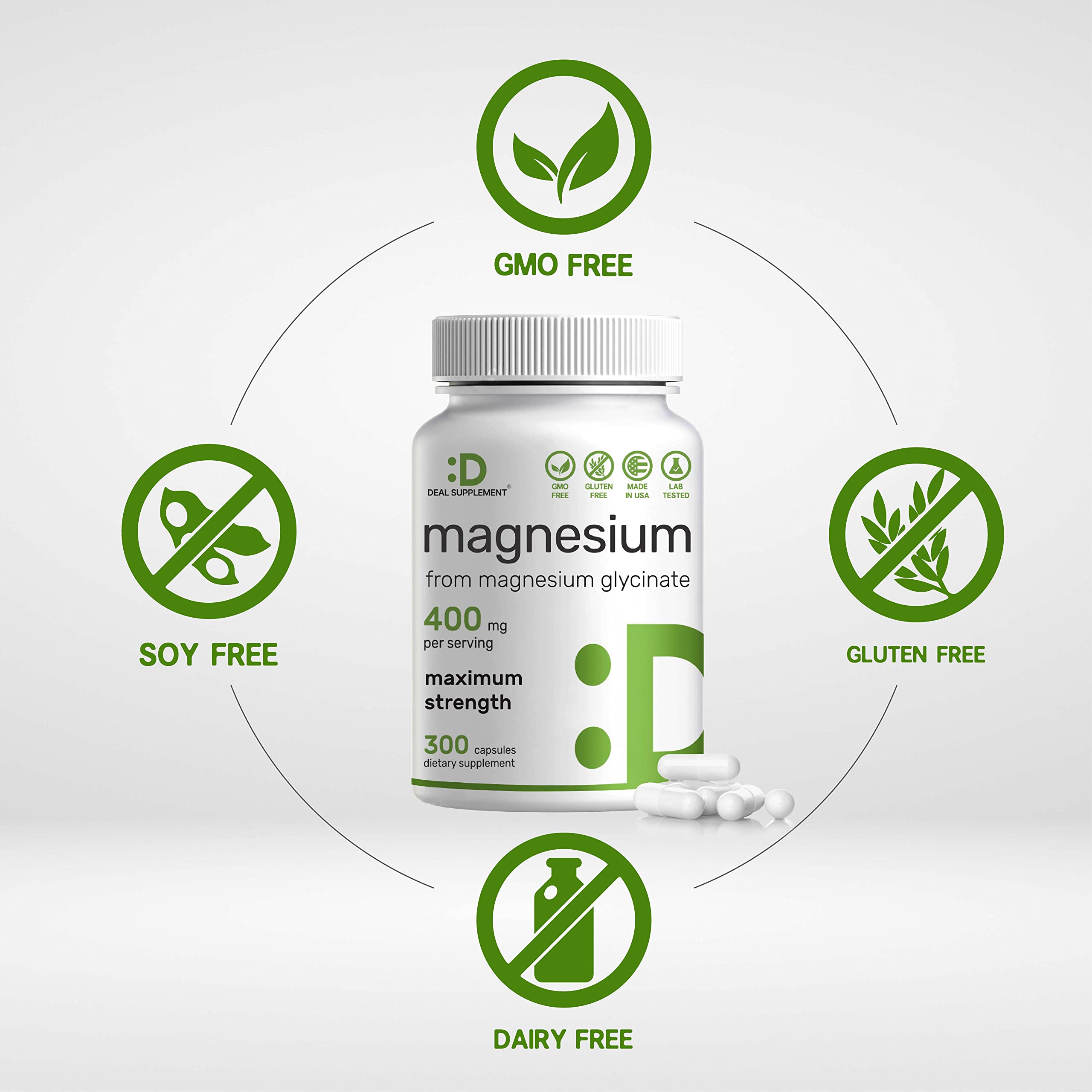 Front label highlighting chelated magnesium glycinate