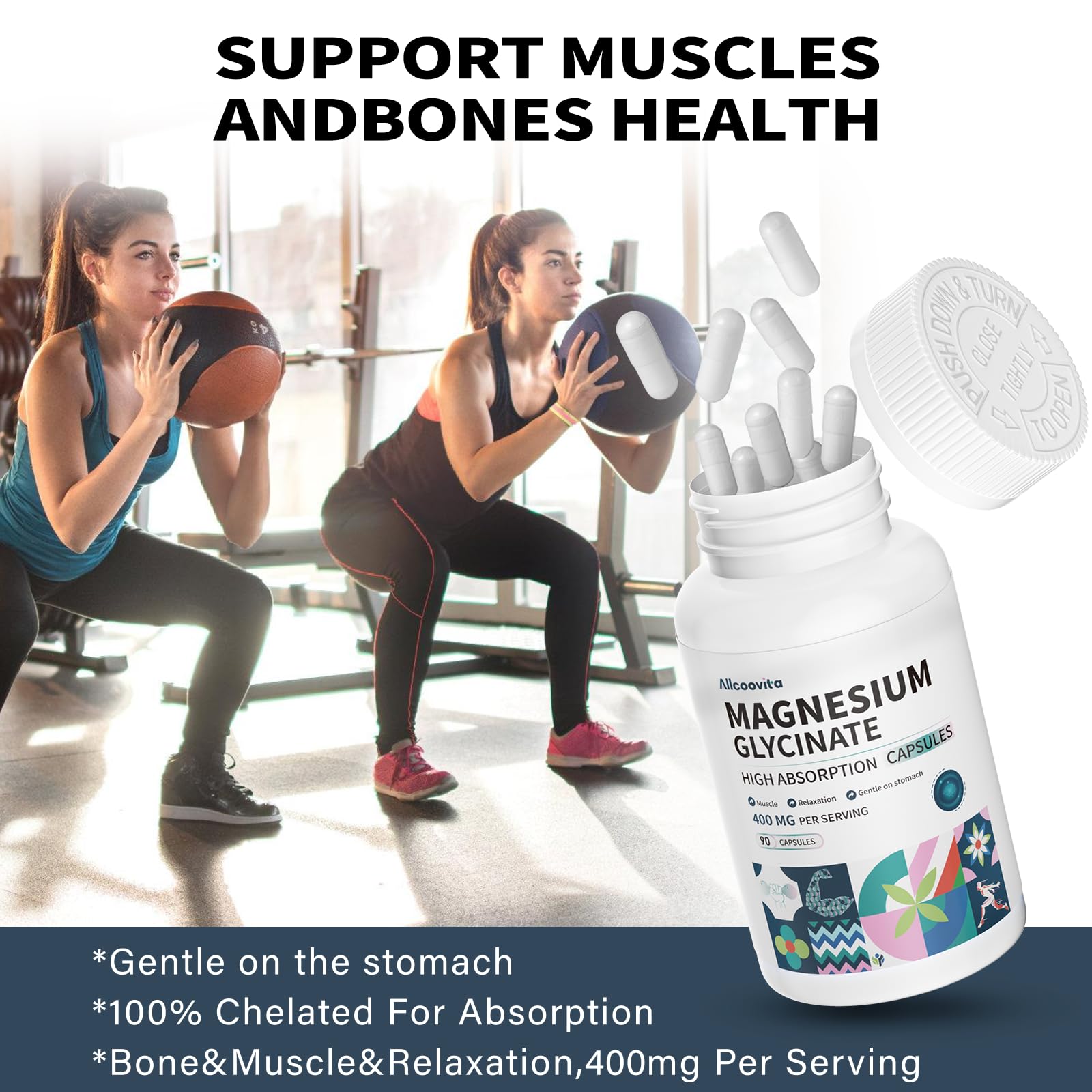 Active lifestyle wellness context with magnesium glycinate product
