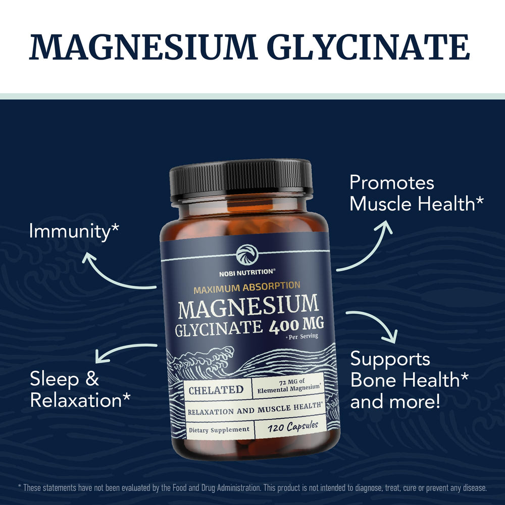 Two-capsule serving of Magnesium Glycinate 400mg